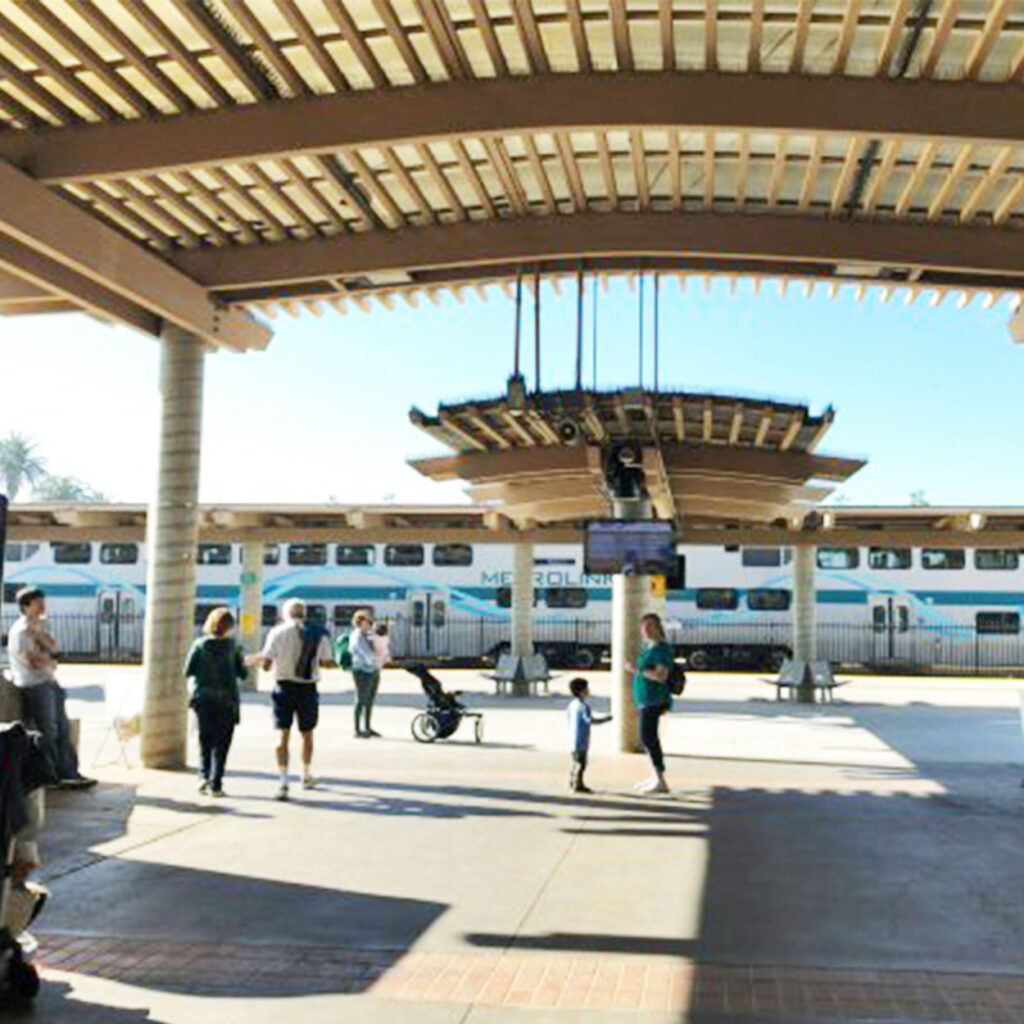 Photo of a metro link train at the oceanside transit center