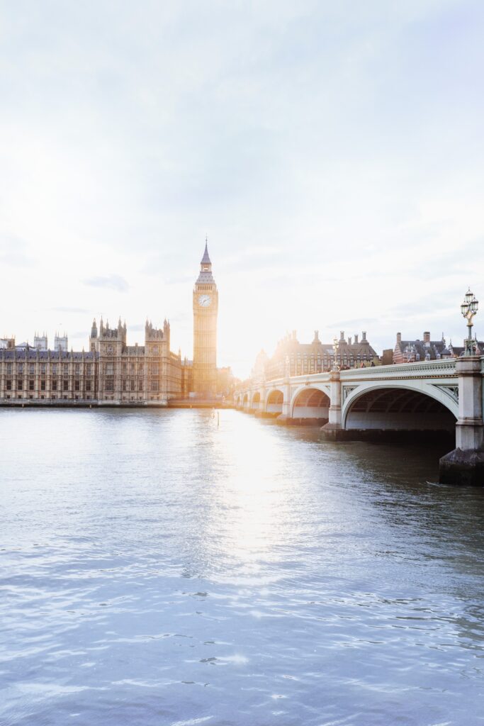 Sun shining behind Big Ben