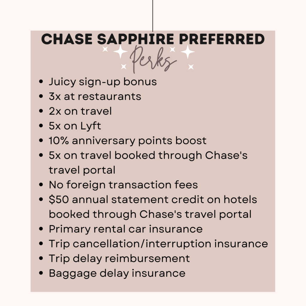 perks of the chase sapphire preferred card